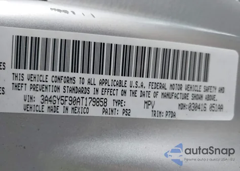 2010 Chrysler Pt Cruiser Classic из США, поврежденный, VIN 3A4GY5F90AT179858